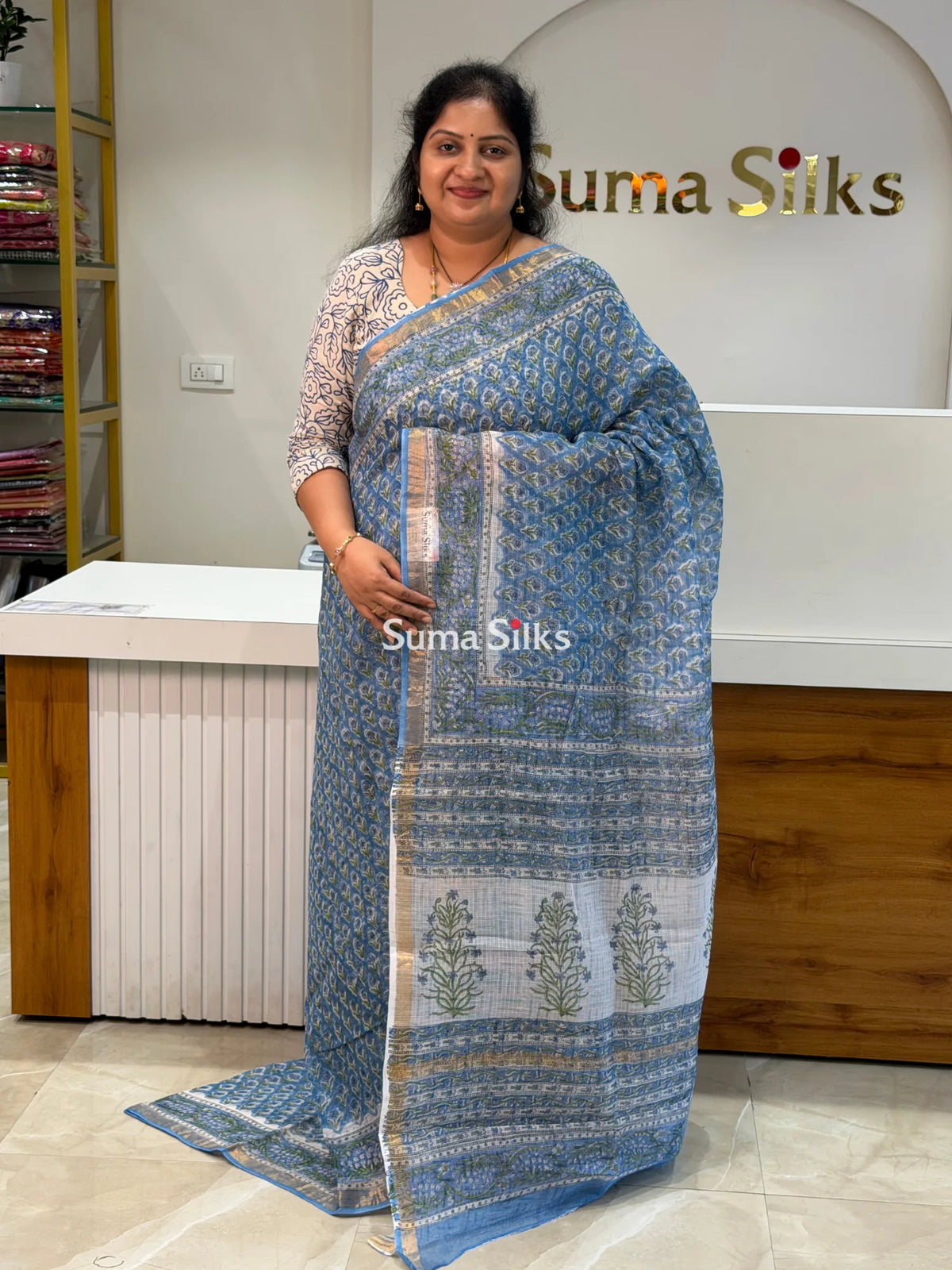 Jaipur Kota Block Printed Floral Powder Blue