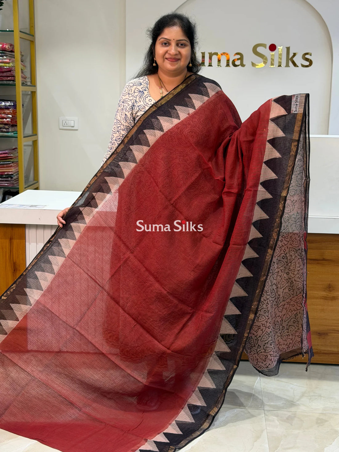 Jaipur Kota Block Printed Temple Border Red