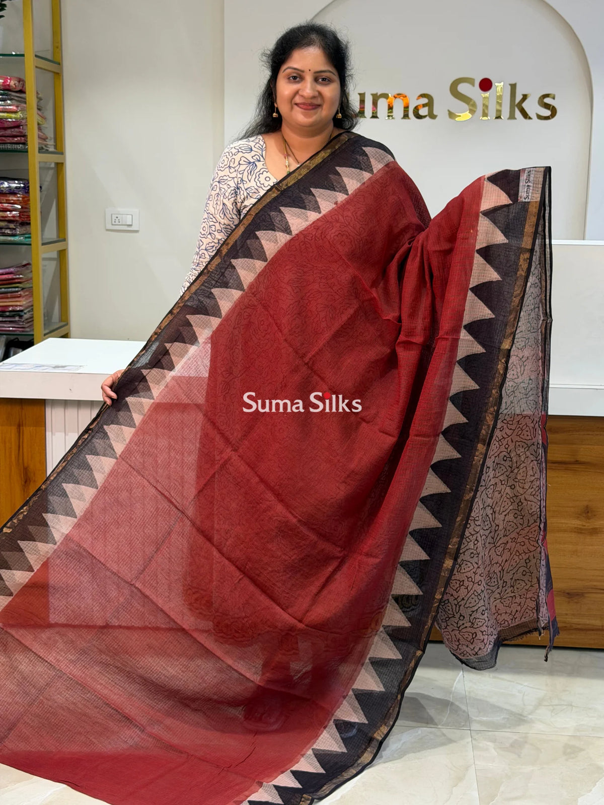 Jaipur Kota Block Printed Temple Border Red