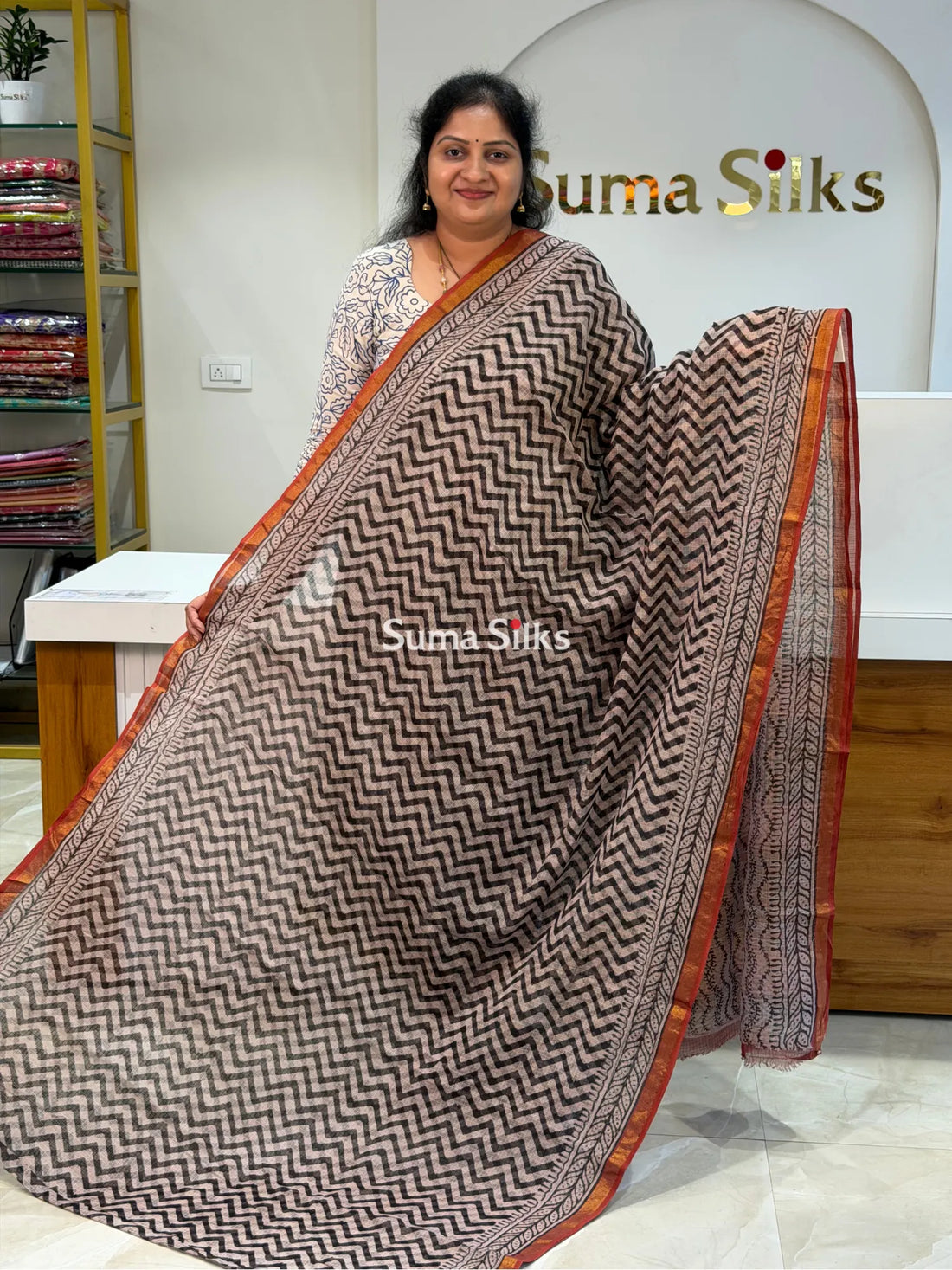 Jaipur Kota Block Printed ZigZag Black
