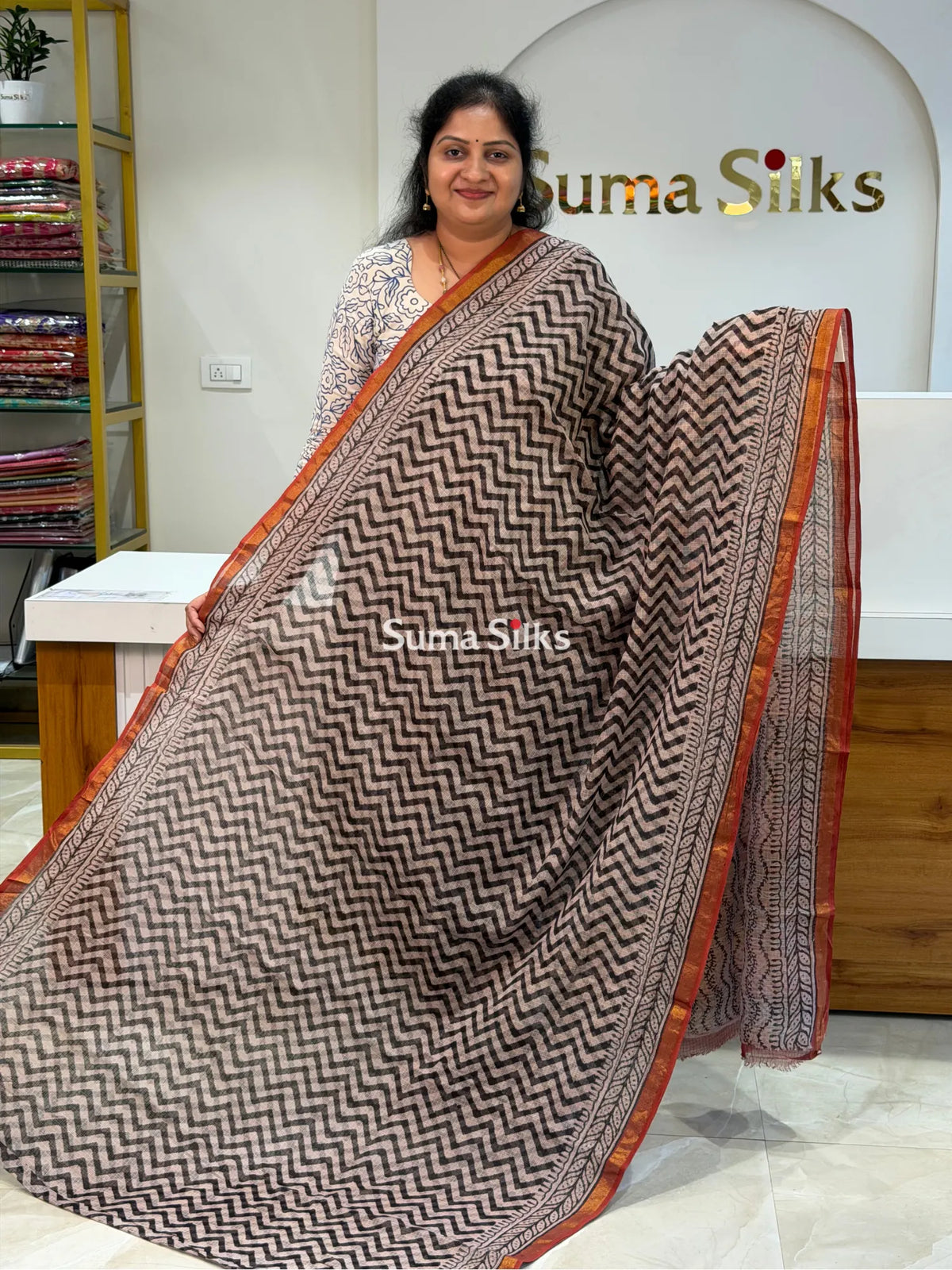 Jaipur Kota Block Printed ZigZag Black
