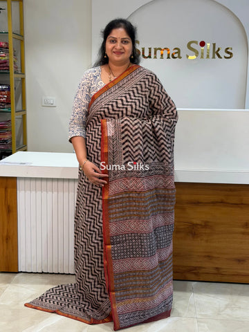 Jaipur Kota Block Printed ZigZag Black