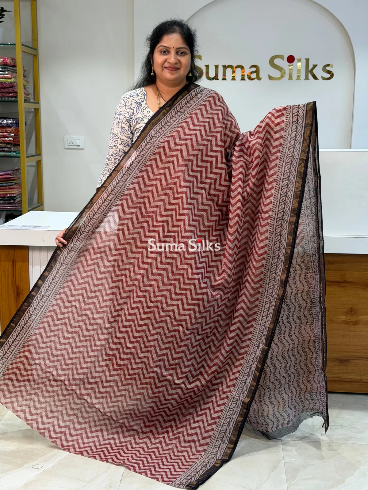 Jaipur Kota Block Printed ZigZag Red