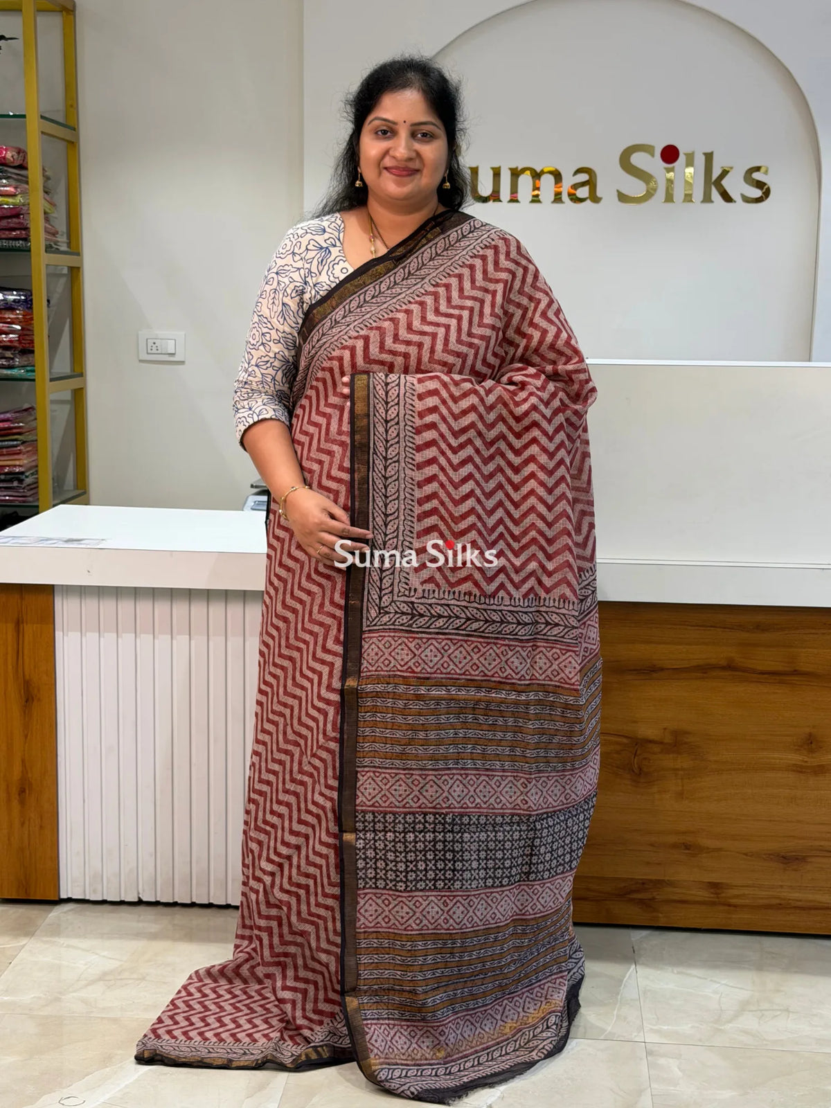 Jaipur Kota Block Printed ZigZag Red