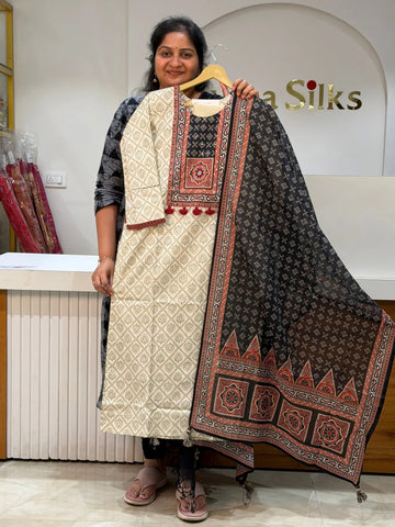 Jaipur Cotton with Azrakh Prints Straight Cut Suit