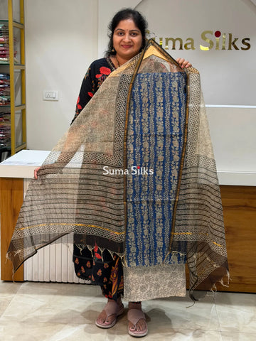 Jaipur Kota Creeper Design Royal Blue Color Dress Material