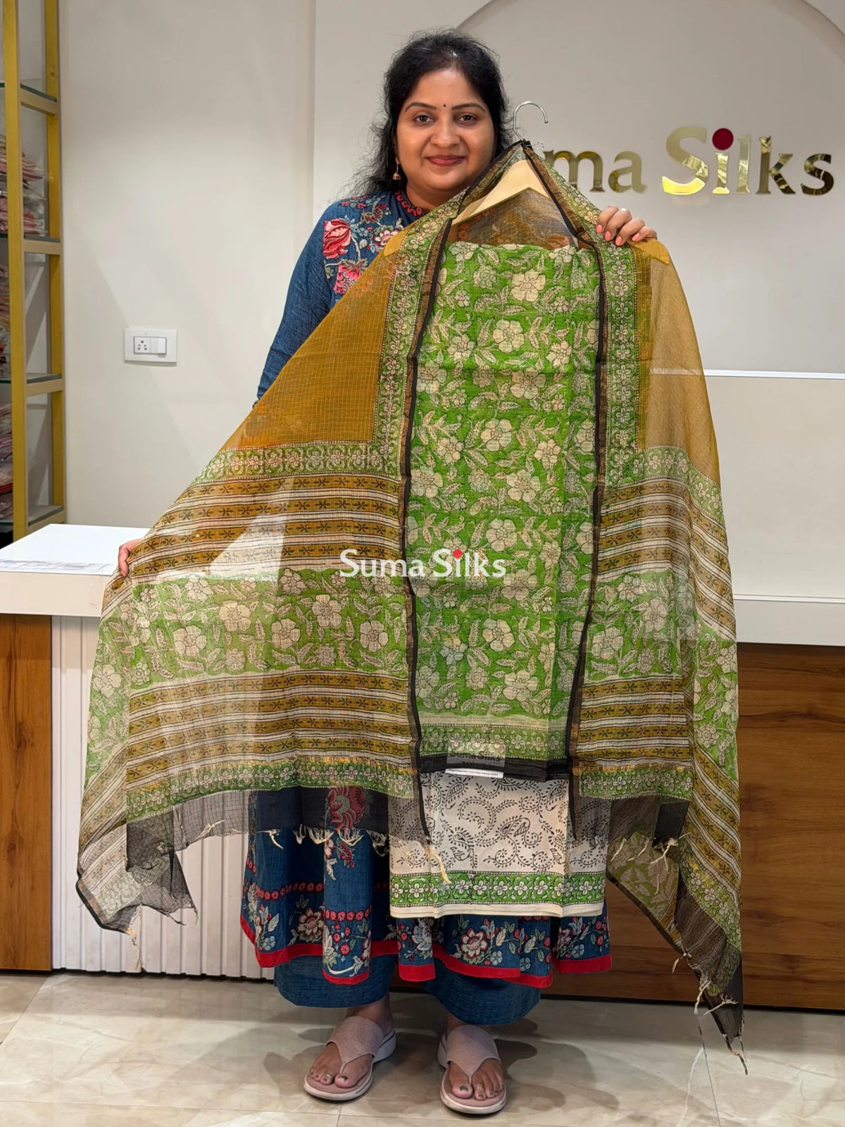 Jaipur Kota Floral Design Green Color