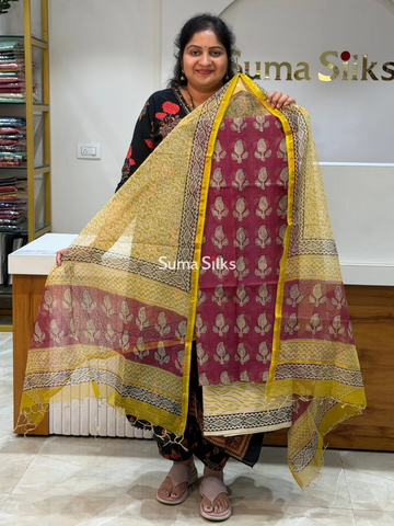 Jaipur Kota Leaves Design Magenta Color Dress Material