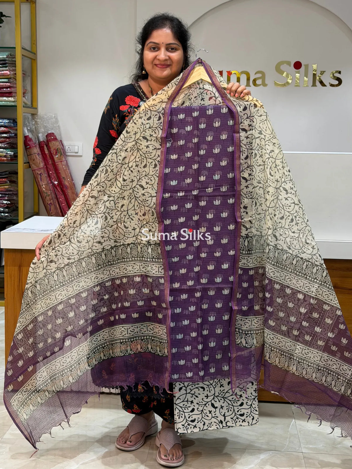 Jaipur Kota Lotus Design Purple Color Dress Material