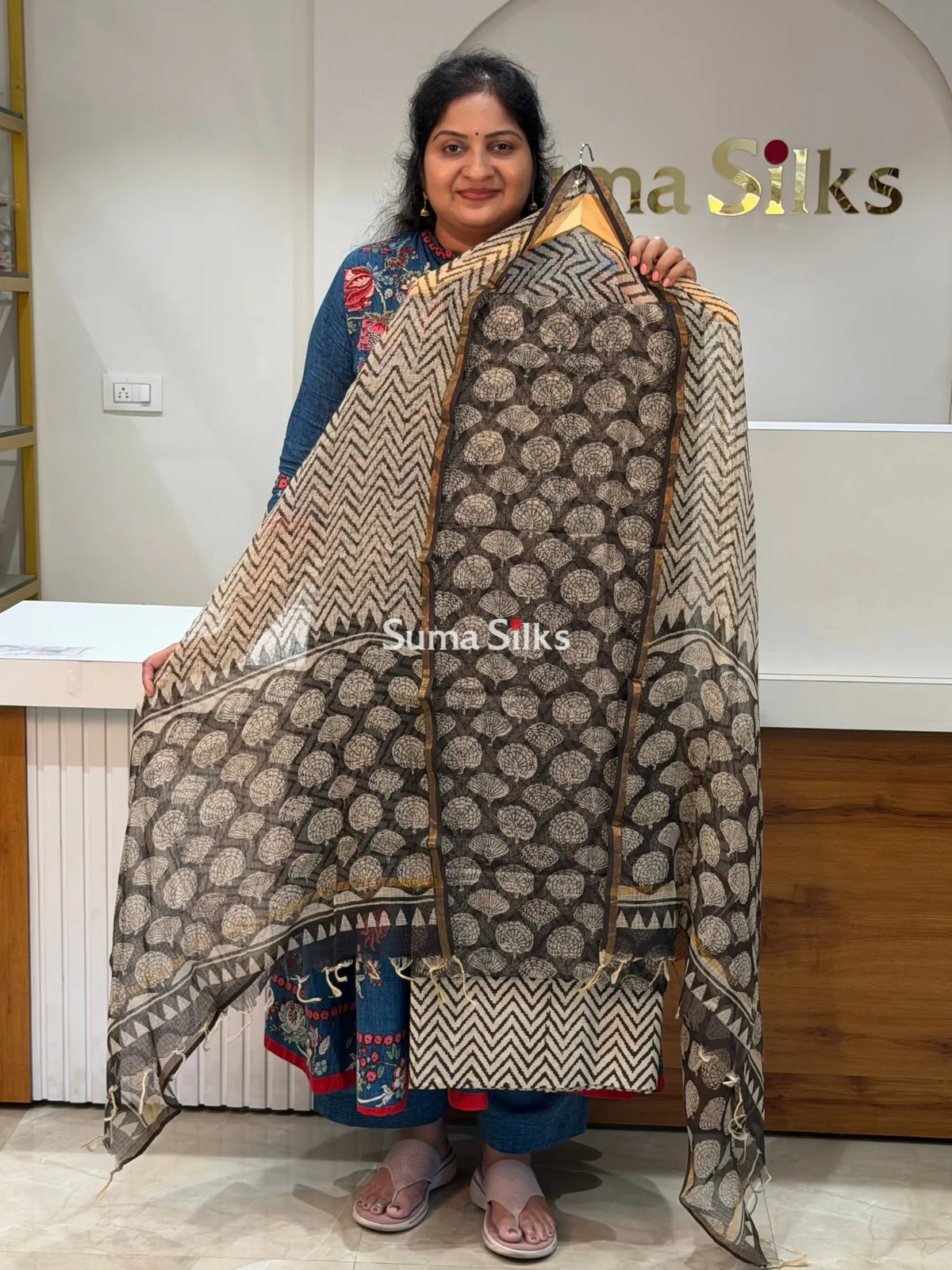 Jaipur Kota Peacock Design Black Color