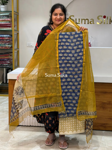 Jaipur Kota Squirrel Design Royal Blue Color Dress Material