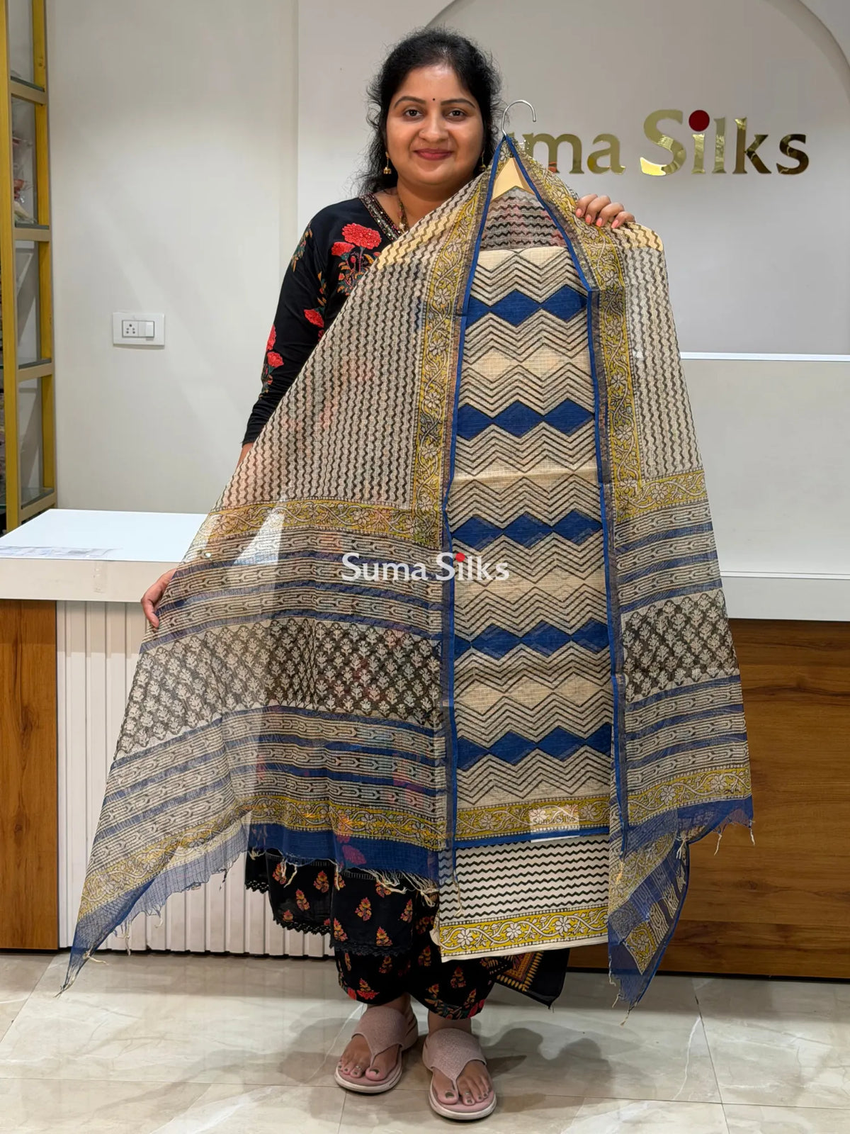 Jaipur Kota Zig Zag Design Royal Blue Color Dress Material