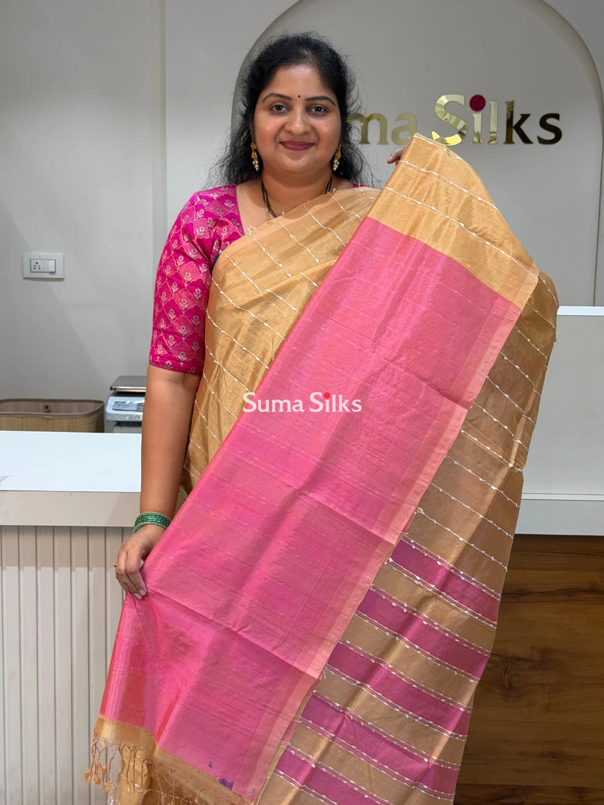 Jute Lines Mangalagiri Pattu Handloom Sarees Cream Color