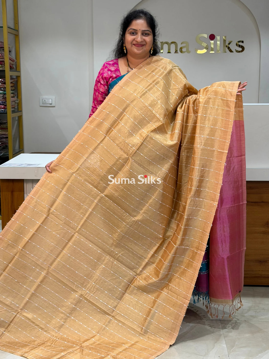 Jute Lines Mangalagiri Pattu Handloom Sarees Cream Color