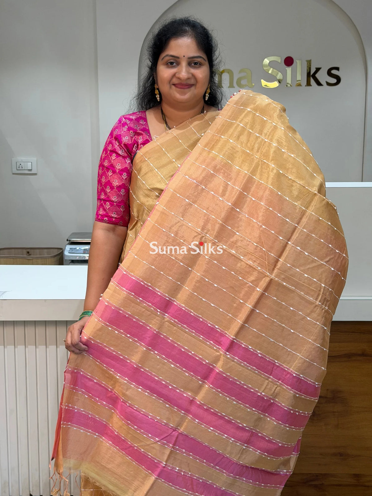 Jute Lines Mangalagiri Pattu Handloom Sarees Cream Color