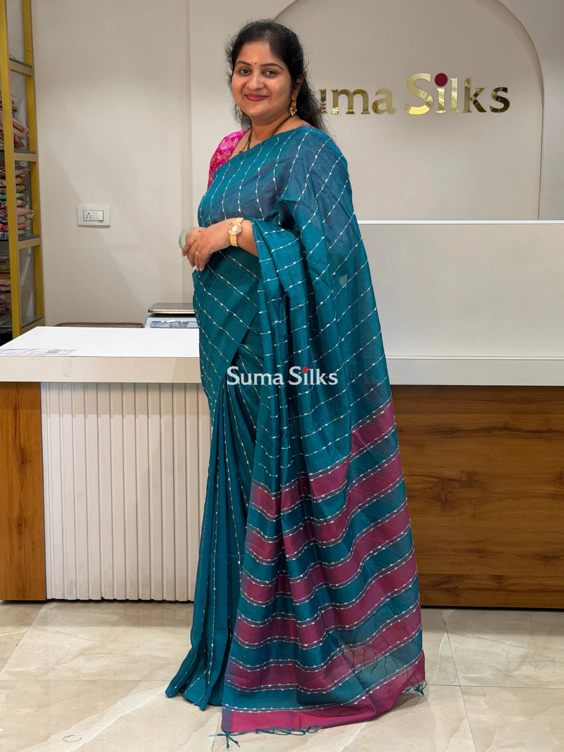 Jute Lines Mangalagiri Pattu Handloom Sarees Rama Green Color