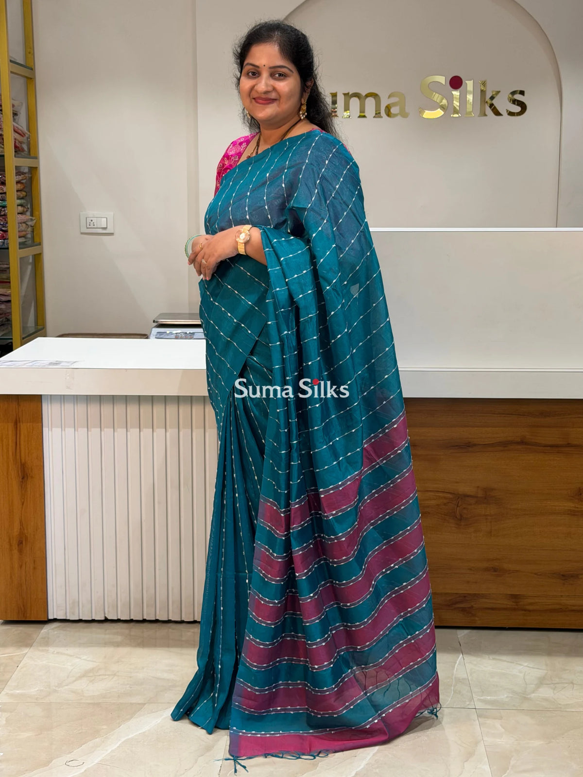 Jute Lines Mangalagiri Pattu Handloom Sarees Rama Green Color