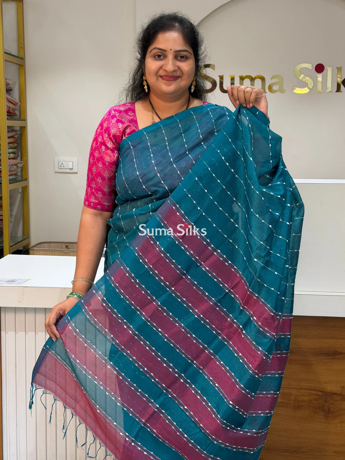 Jute Lines Mangalagiri Pattu Handloom Sarees Rama Green Color