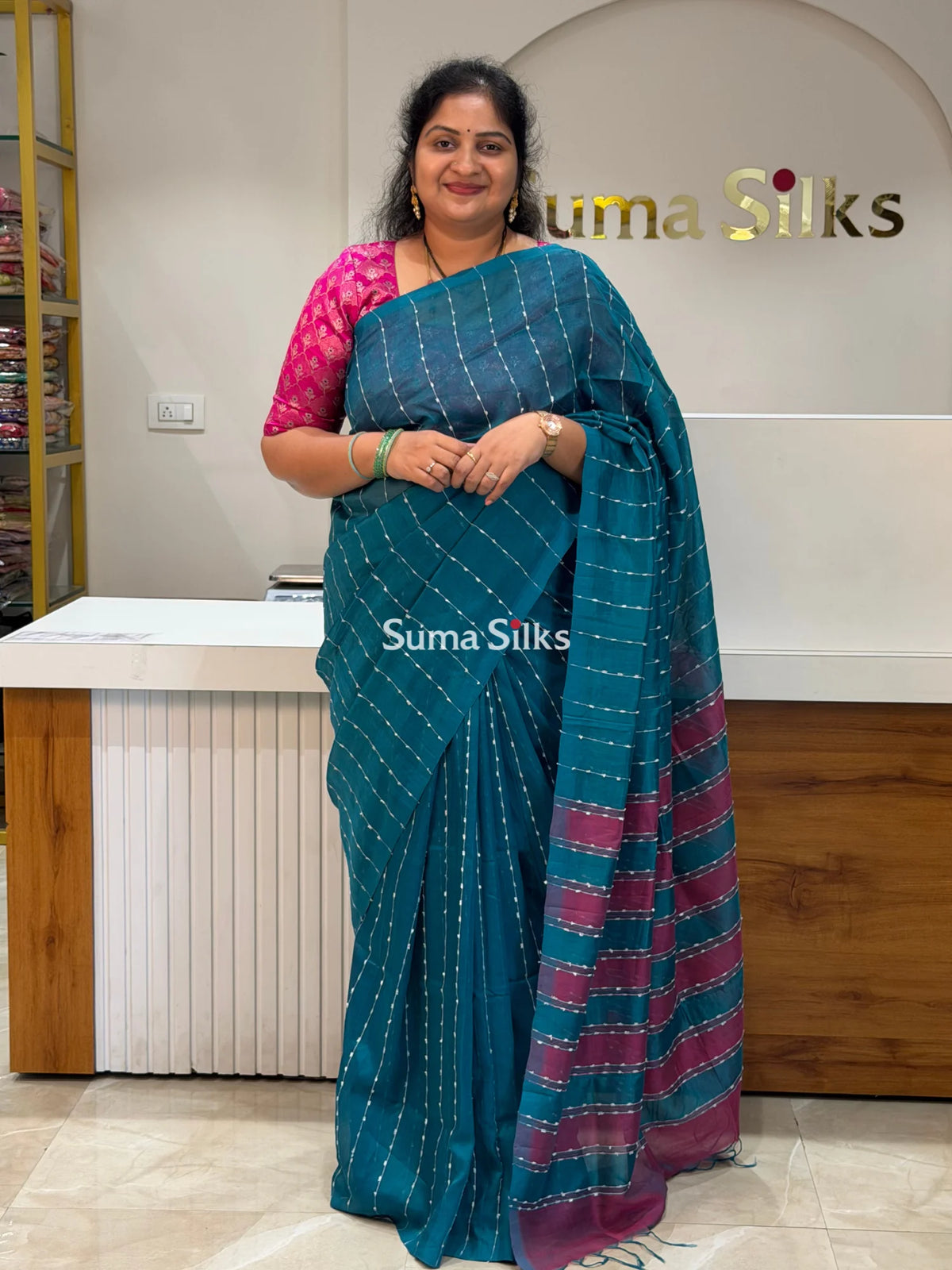 Jute Lines Mangalagiri Pattu Handloom Sarees Rama Green Color