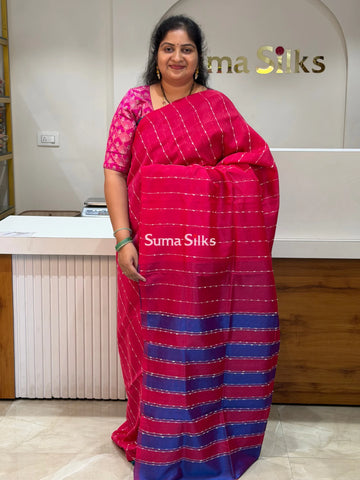 Jute Lines Mangalagiri Pattu Handloom Sarees Reddish Pink Color