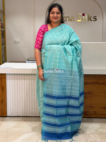 Jute Lines Mangalagiri Pattu Handloom Sarees Sea Green Color