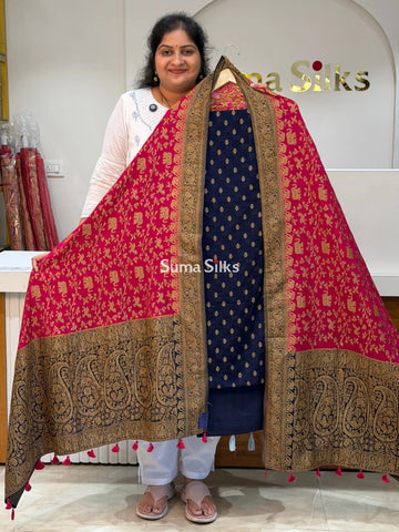 Kaddi Georgette Contrast Dupatta Navy and Pink Combination