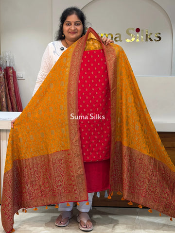 Kaddi Georgette Contrast Dupatta Red and Musturd Combination