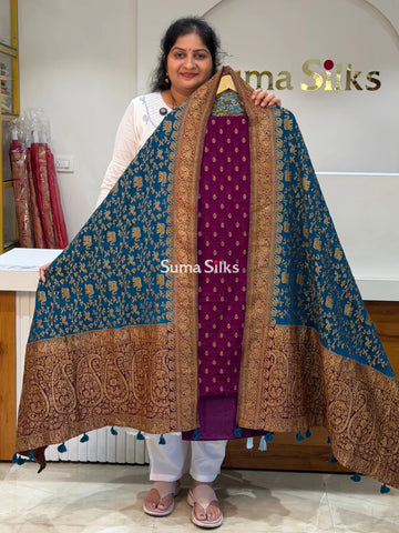 Kaddi Georgette Contrast Dupatta Wine and Peacock Blue Combination