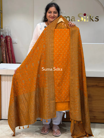 Kaddi Georgette Self Dupatta Dress Material Musturd Color