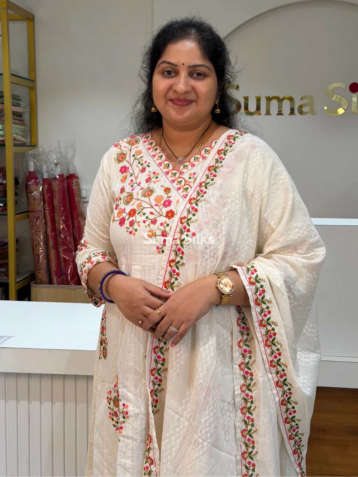 Kadhi Cotton Half White Suit Set