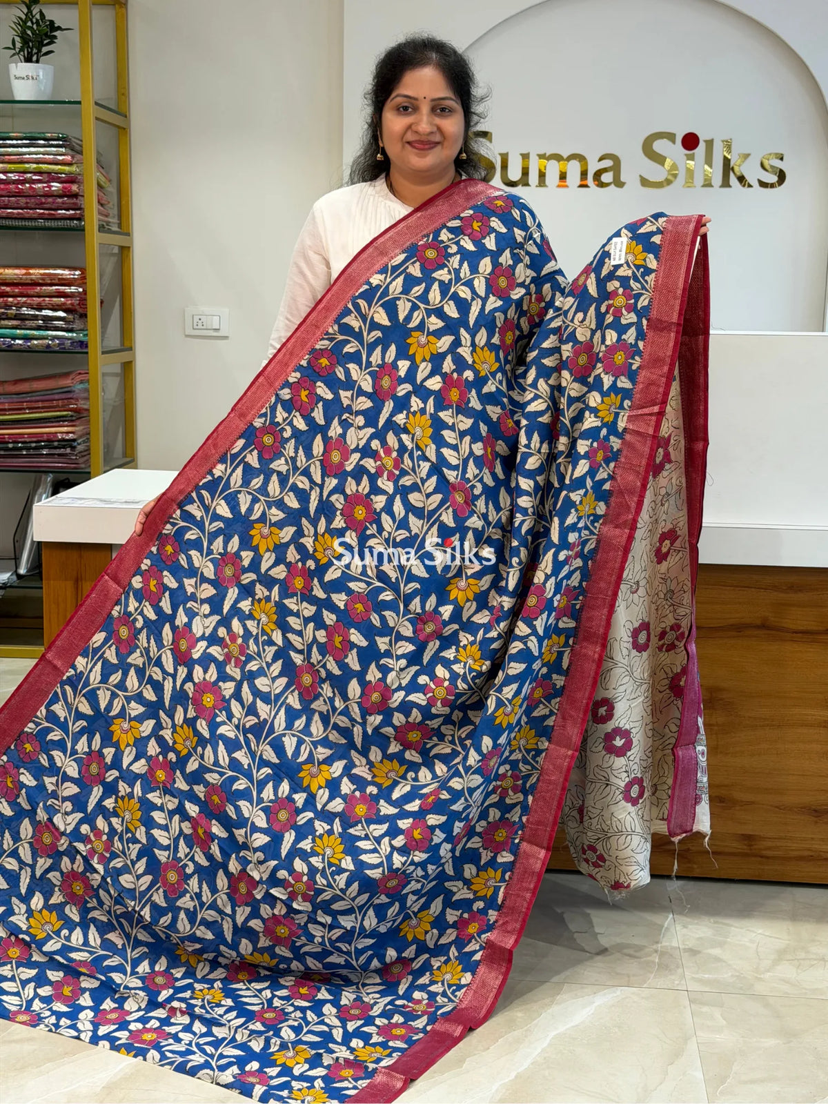 Kalamkari Chennur Silk Nizam Border Blue