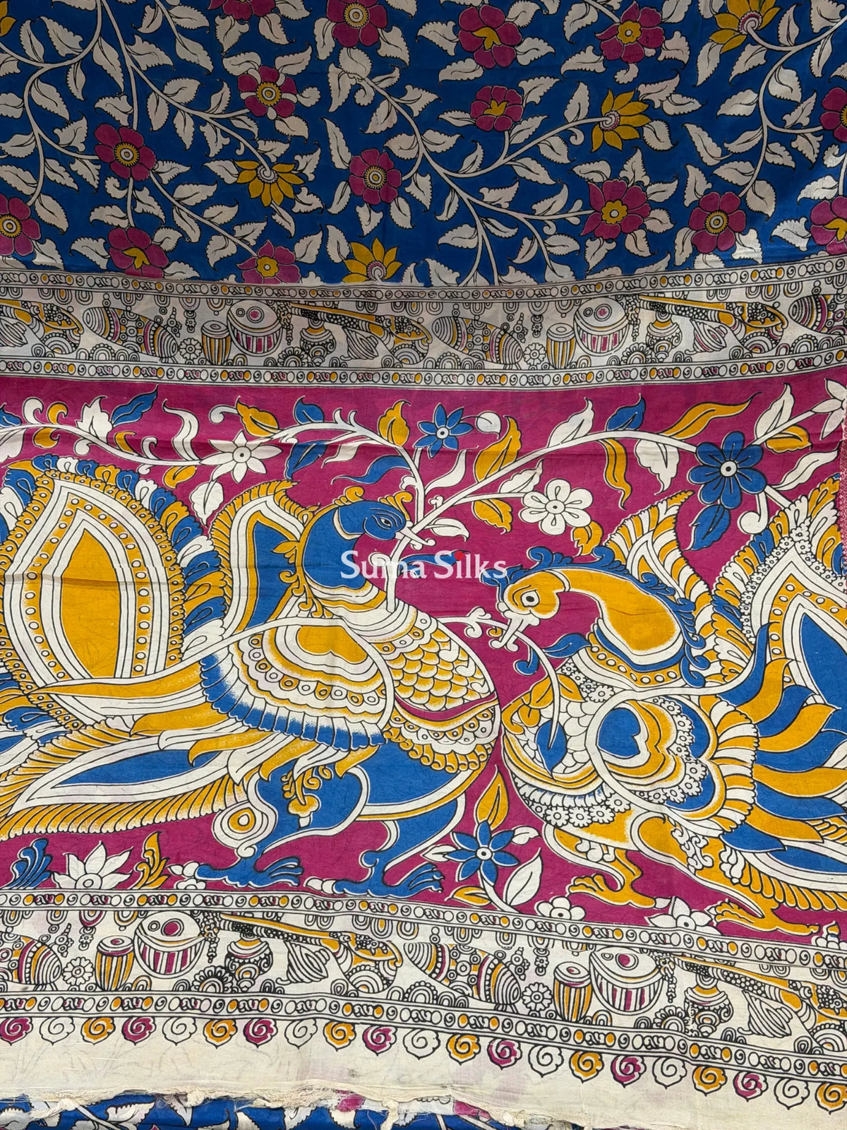 Kalamkari Chennur Silk Nizam Border Blue
