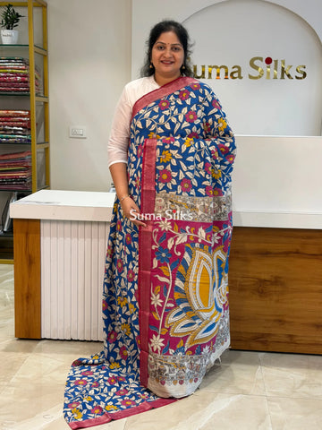 Kalamkari Chennur Silk Nizam Border Blue