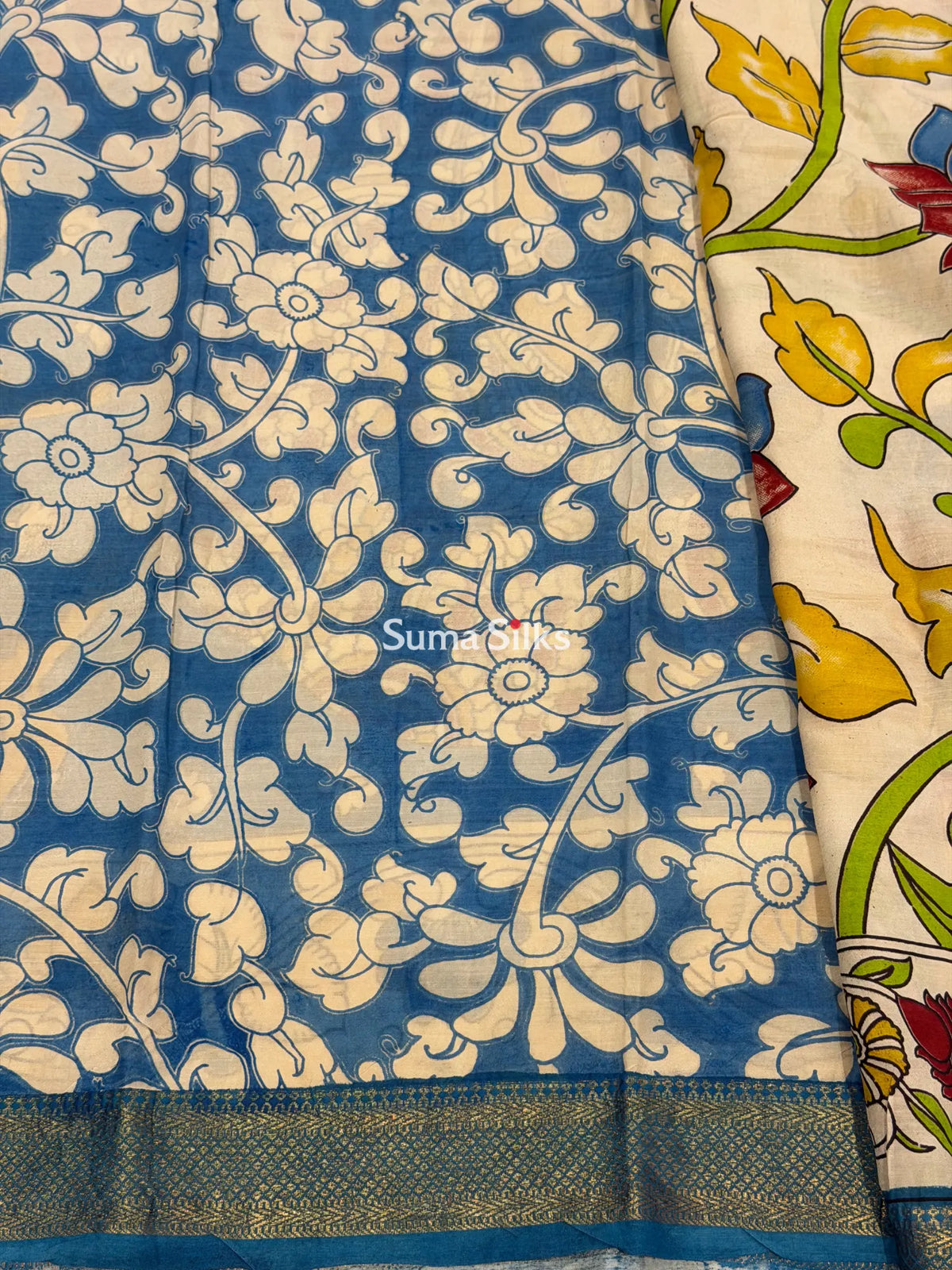 Kalamkari Chennur Silk Nizam Border Pen Kalamkari Design