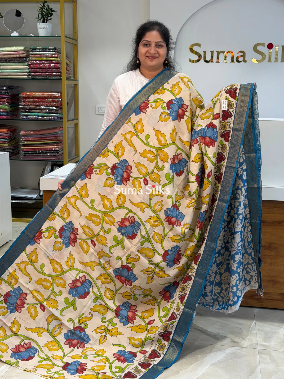 Kalamkari Chennur Silk Nizam Border Pen Kalamkari Design