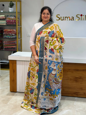 Kalamkari Chennur Silk Nizam Border Pen Kalamkari Design