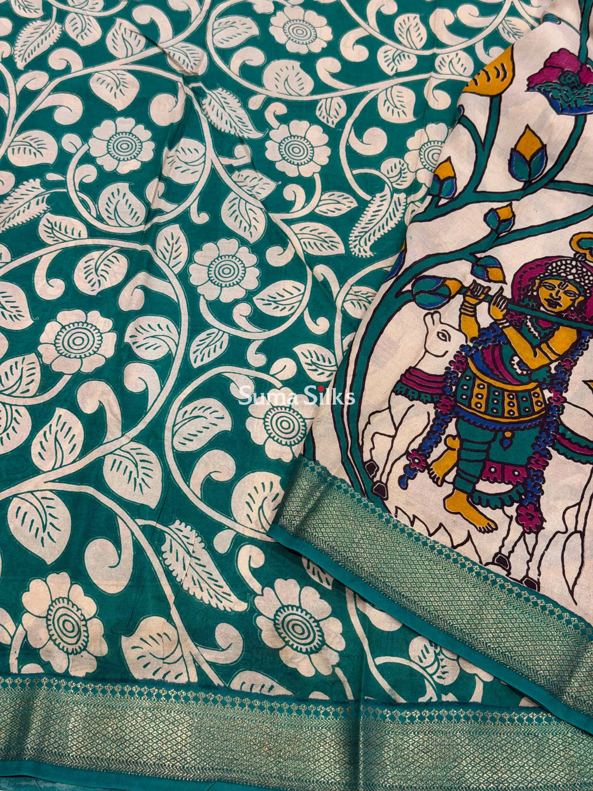 Kalamkari Chennur Silk Nizam Border Pichwai Design