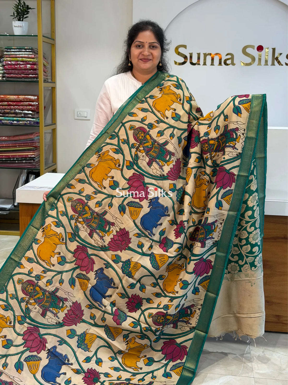 Kalamkari Chennur Silk Nizam Border Pichwai Design