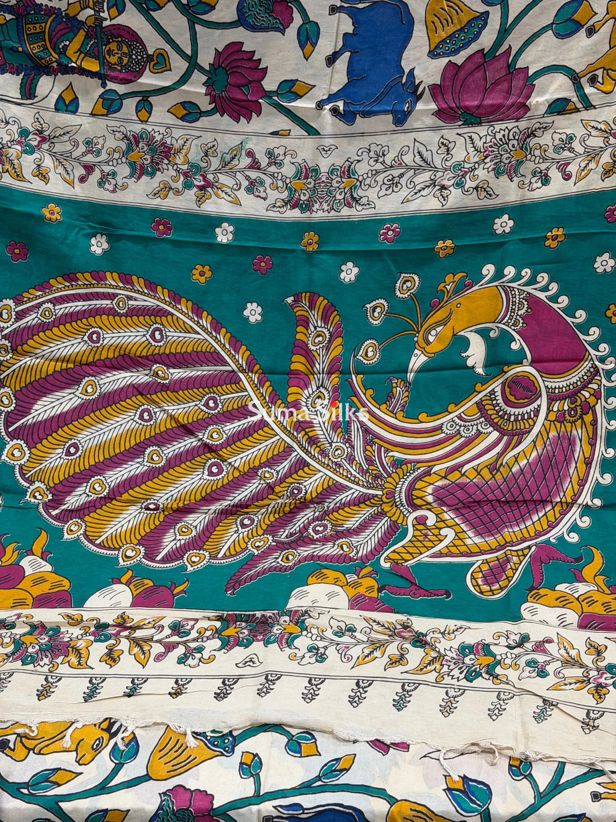 Kalamkari Chennur Silk Nizam Border Pichwai Design