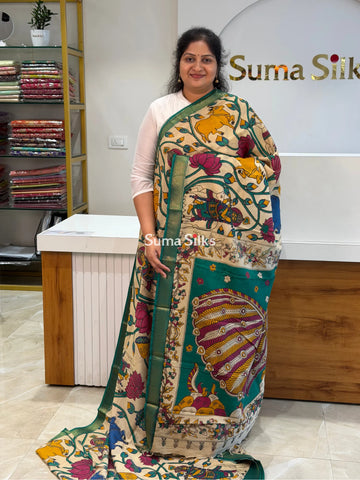 Kalamkari Chennur Silk Nizam Border Pichwai Design