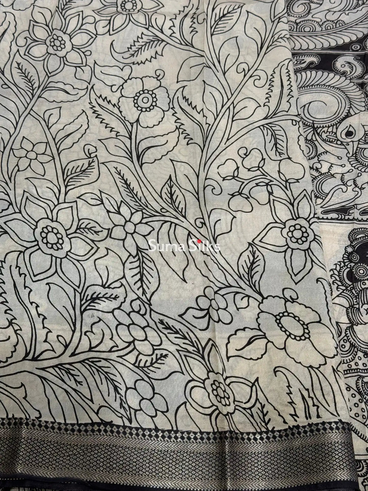 Kalamkari Chennur Silk Nizam Border Rama Black