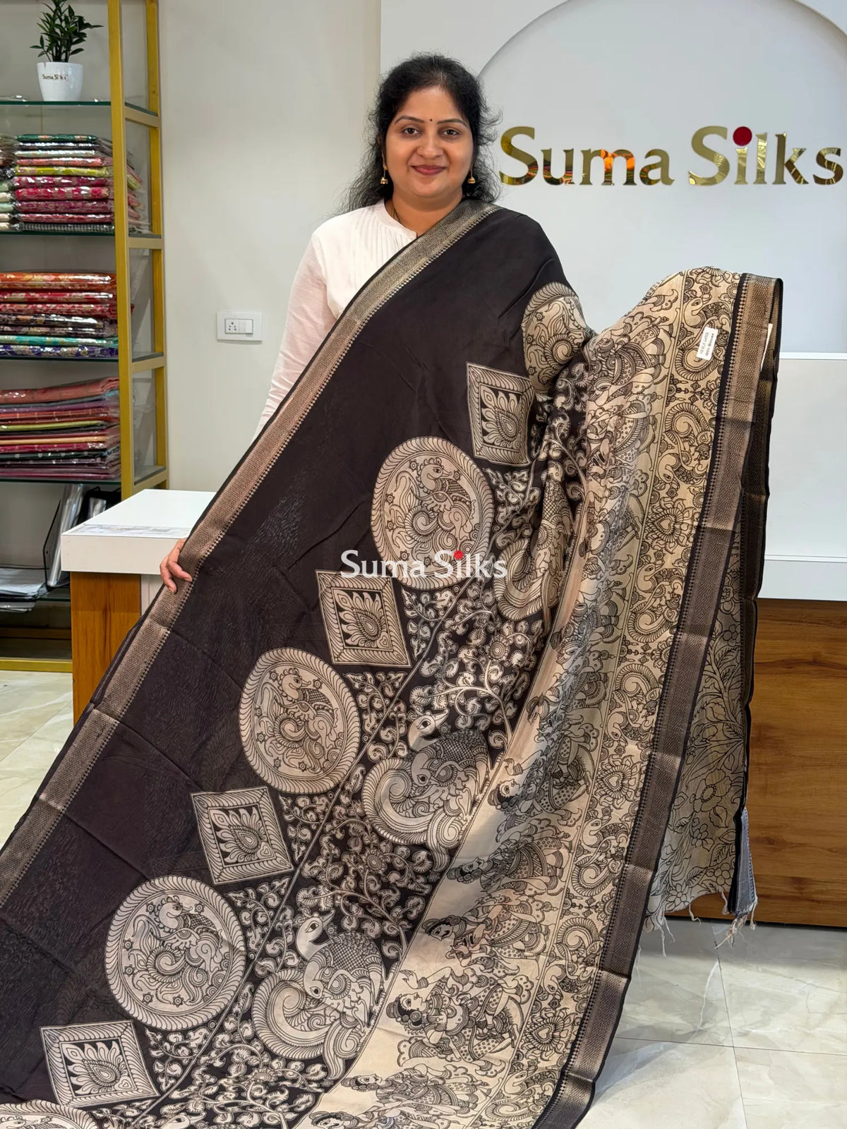 Kalamkari Chennur Silk Nizam Border Rama Black