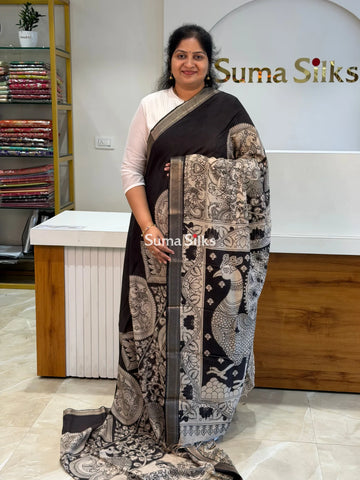 Kalamkari Chennur Silk Nizam Border Rama Black