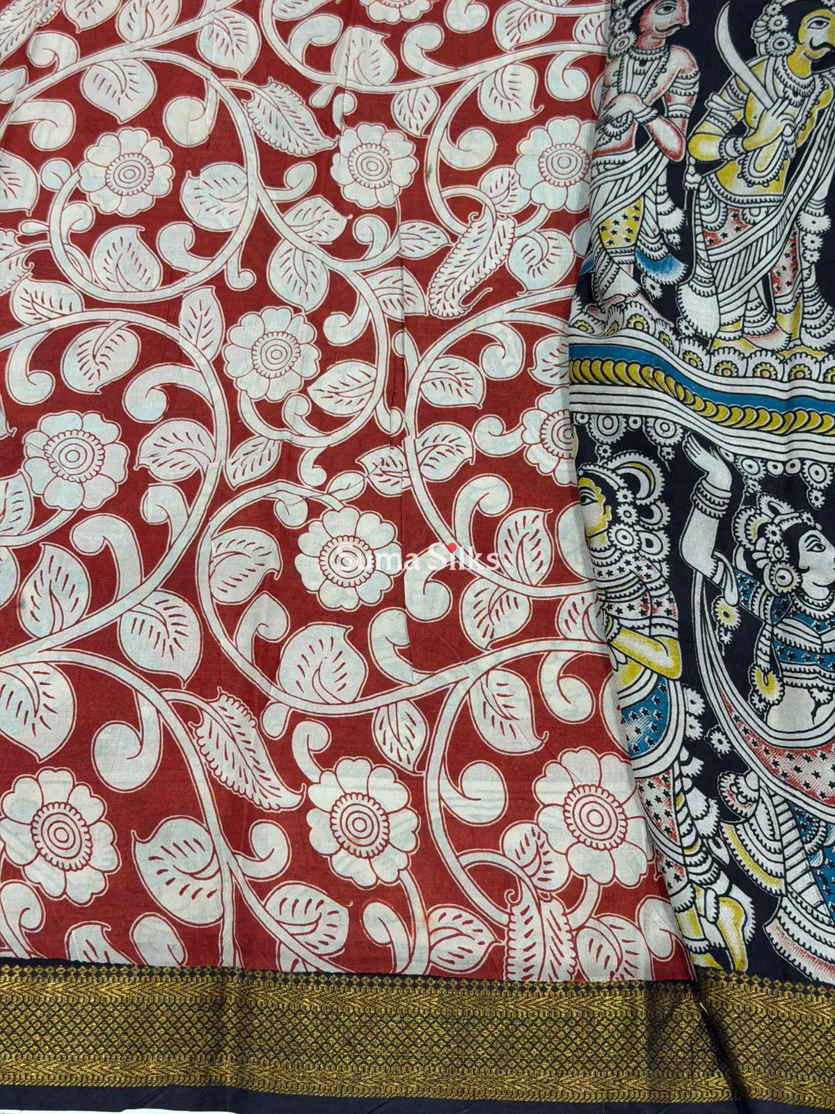 Kalamkari Chennur Silk Nizam Border Ramayana Black