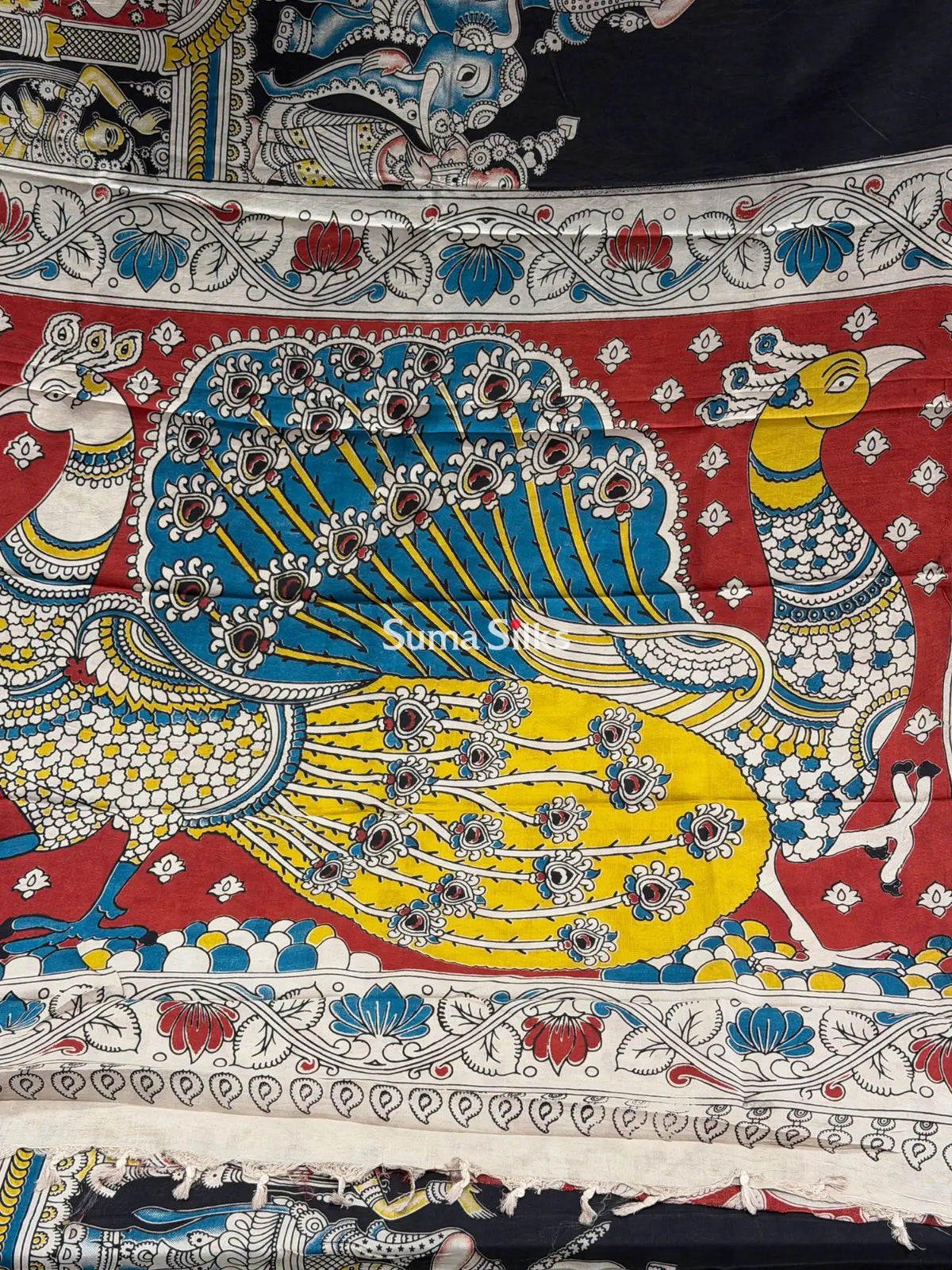 Kalamkari Chennur Silk Nizam Border Ramayana Black