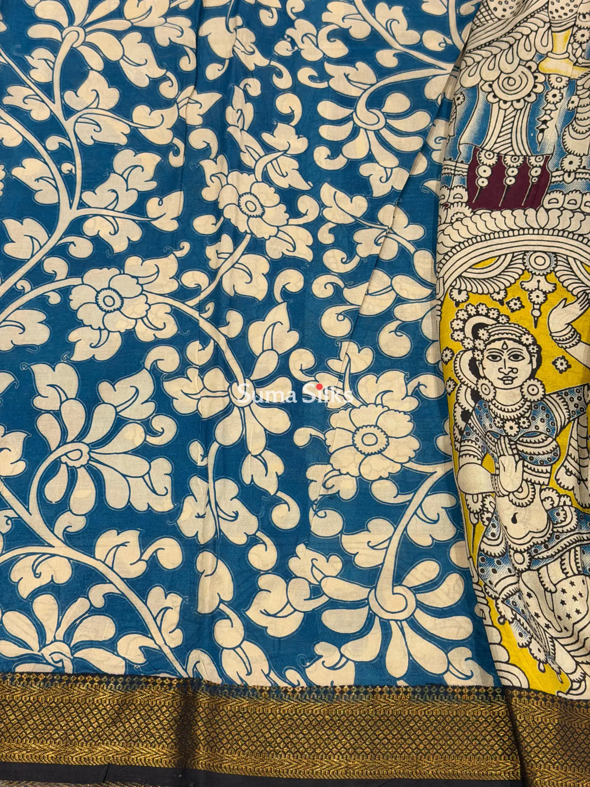 Kalamkari Chennur Silk Nizam Border Ramayana Wine