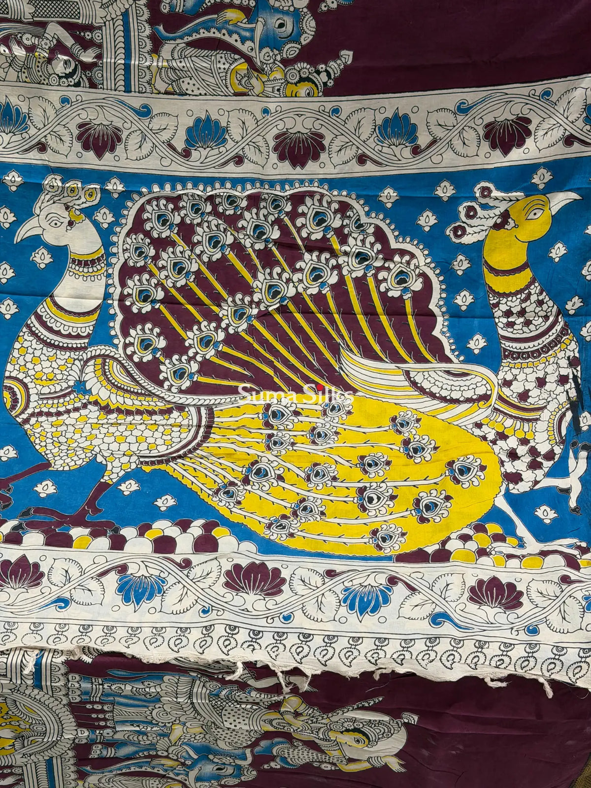 Kalamkari Chennur Silk Nizam Border Ramayana Wine