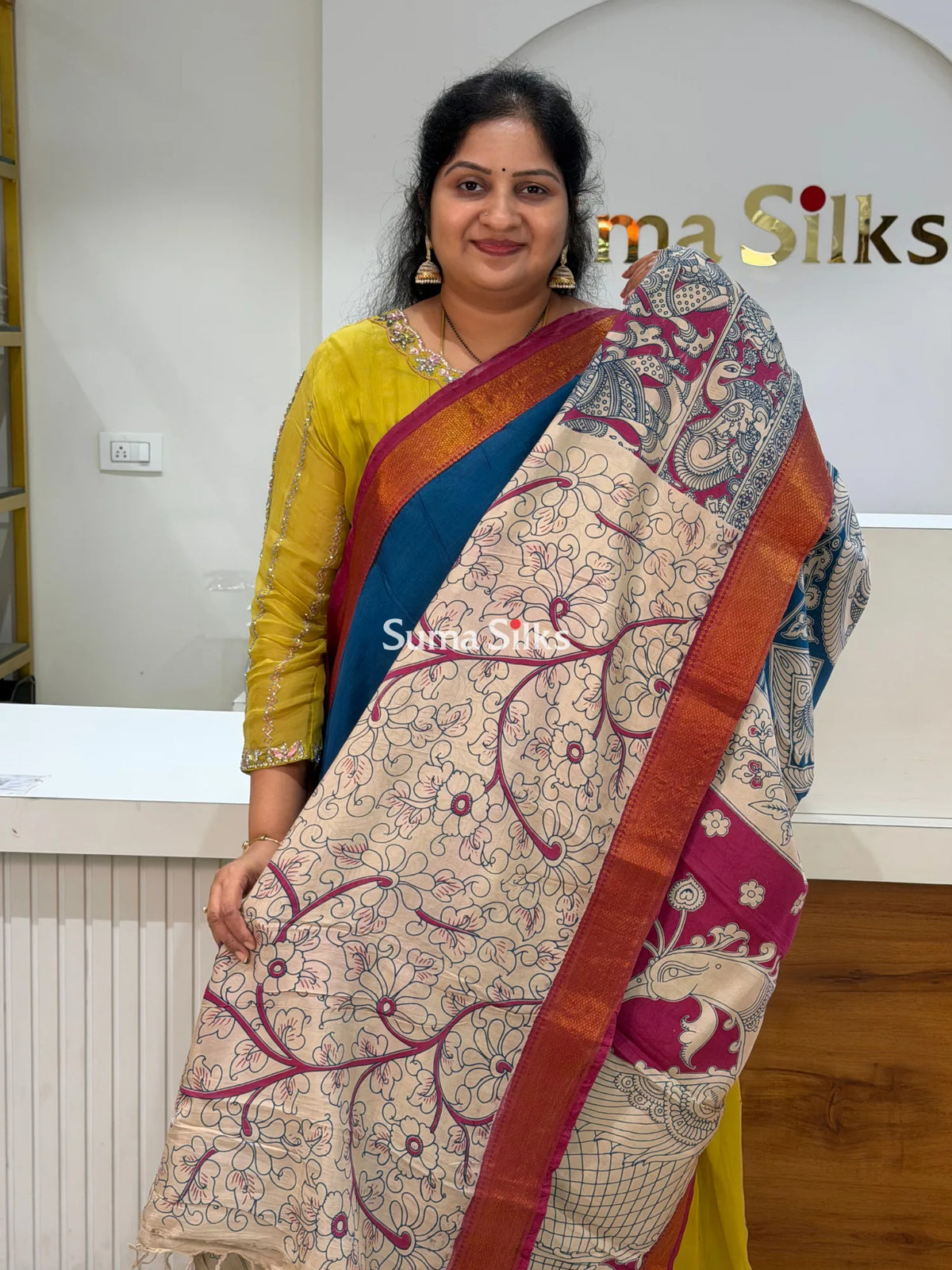 Kalamkari Chennur Silk Nizam Border Traditional Theme