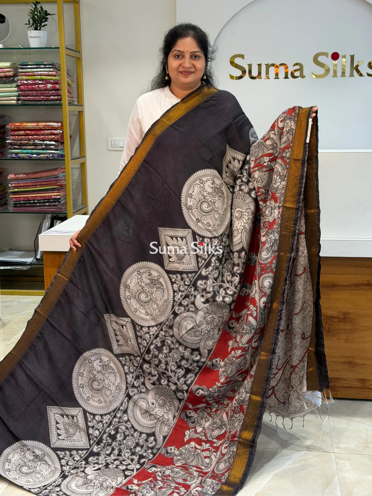 Kalamkari Chennur Silk Nizam Border Traditional Theme