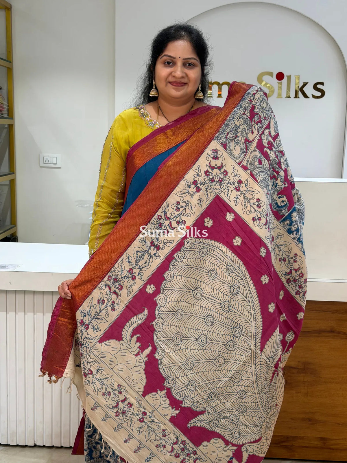 Kalamkari Chennur Silk Nizam Border Traditional Theme